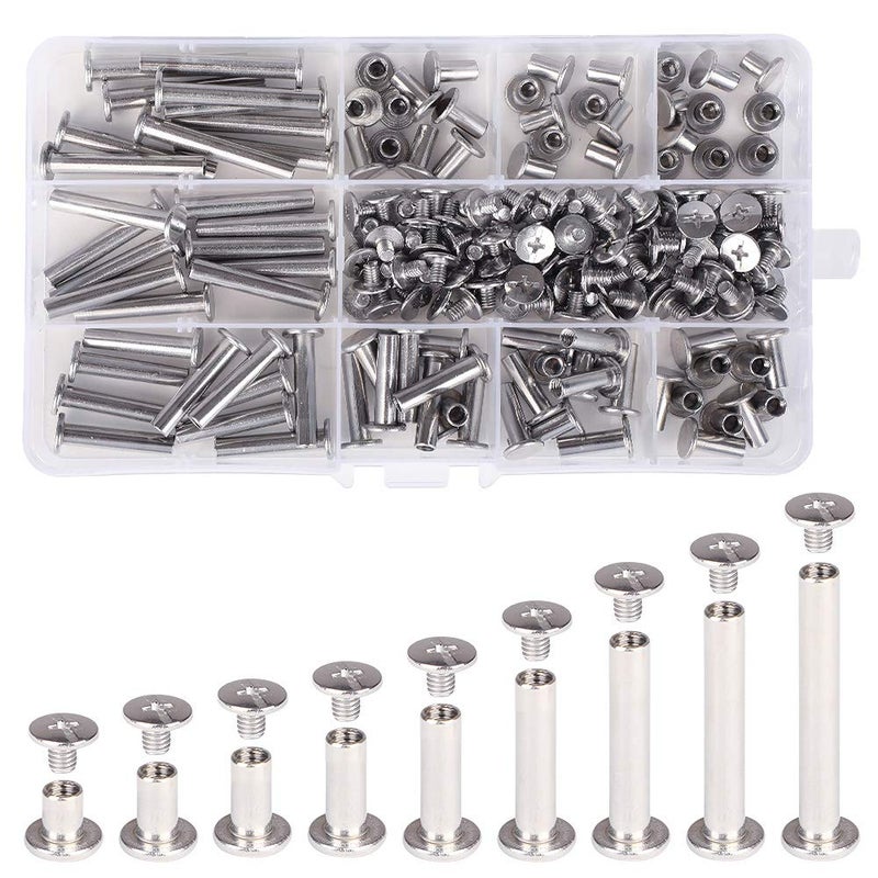Witlans Chicago Binding Screws Assorted Kit,90 Sets 304 Stainless Steel Phillips Chicago Screw Binding Post Screw Kit for DIY Leather Decoration Scrapbook Photo Albums Bookbinding(9 Sizes) - Image 1